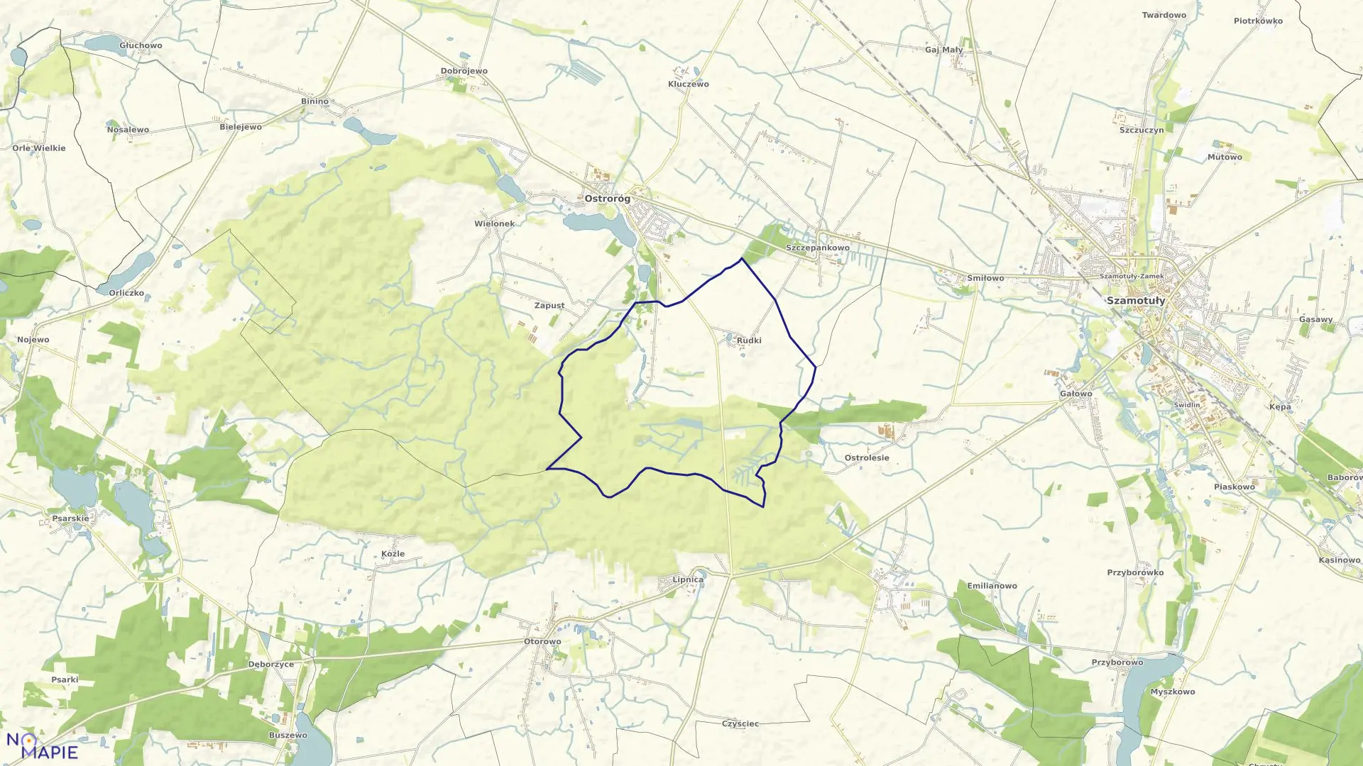 Mapa obrębu RUDKI w gminie Ostroróg